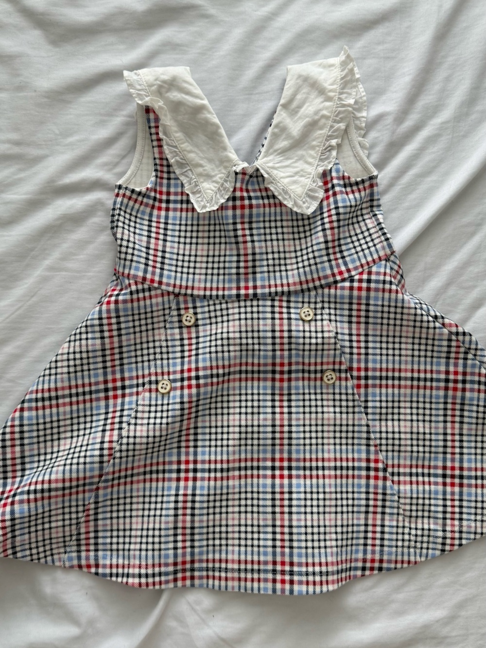 Janie and Jack White Collar Plaid Dress with Red & Blue Accents
